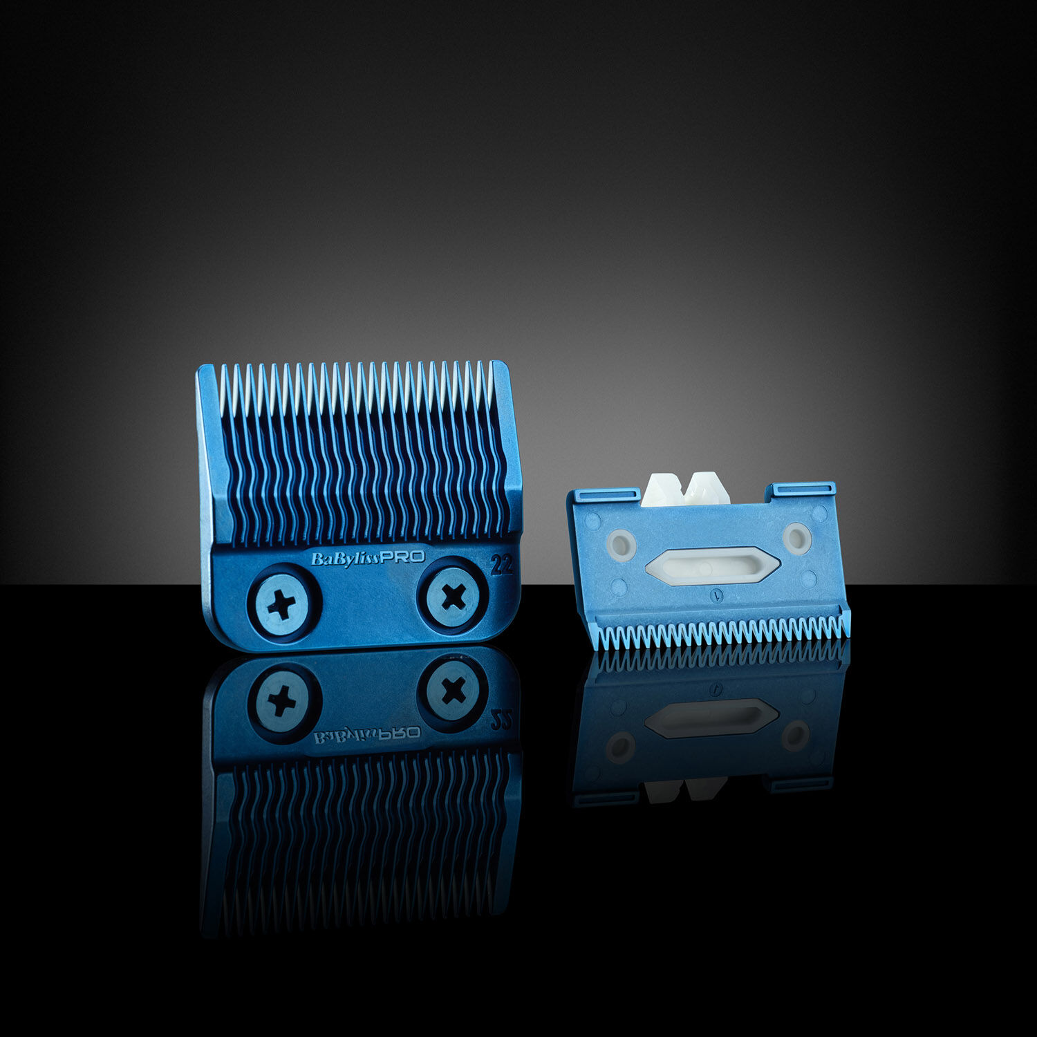 Blue Titanium MIM Fade Blade on a dark background